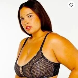 NWT Savage X Fenty Disco Lace Up Bralette Semi Sheer Metallic Plus Women 2X